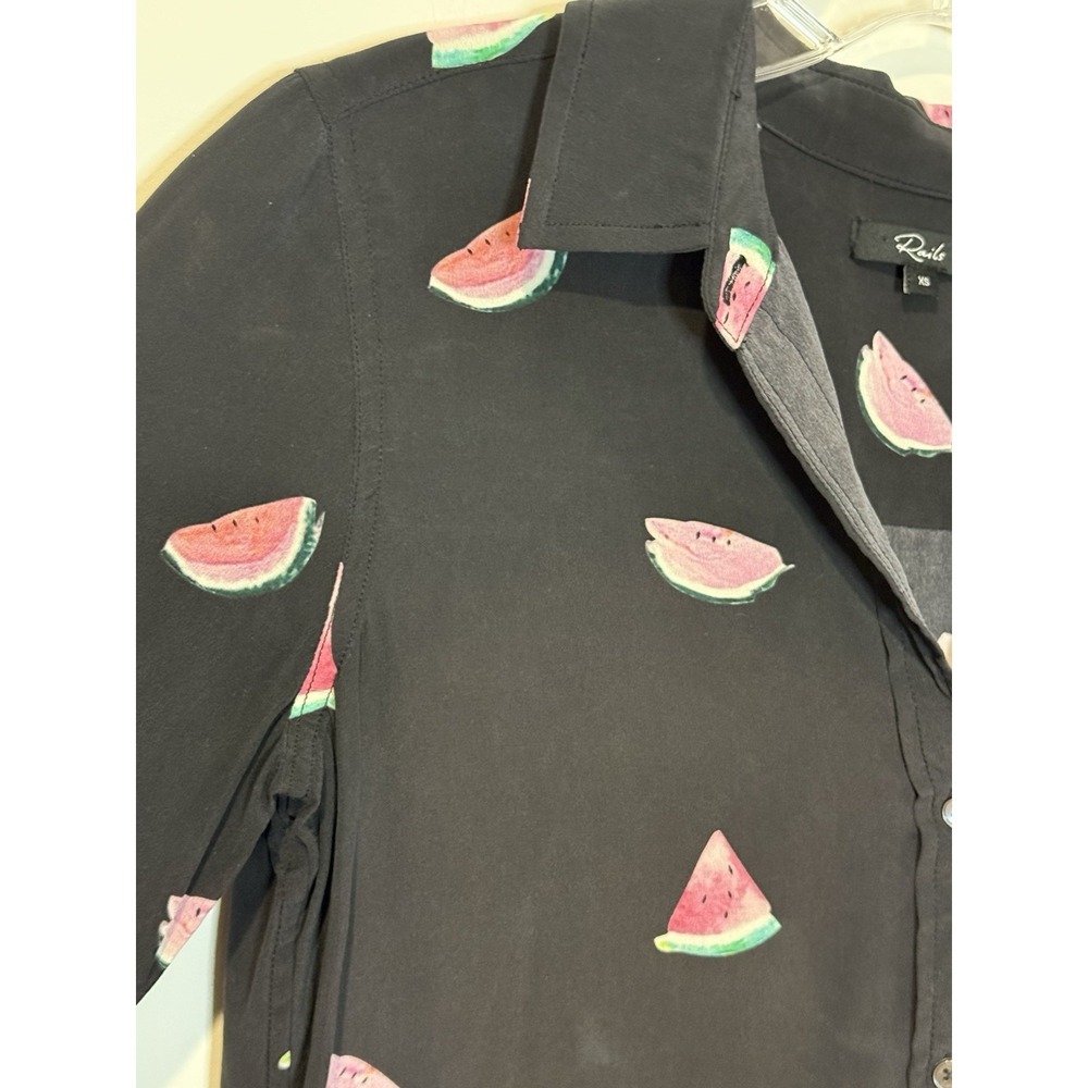 Rails Kate Watermelon Print Black Button Down Silk Top Shirt Sz XS Novelty - Picture 3 of 9